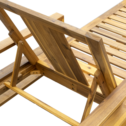 Acacia Wood Adjustable Backrest Outdoor Lounge Chair, Suitable for