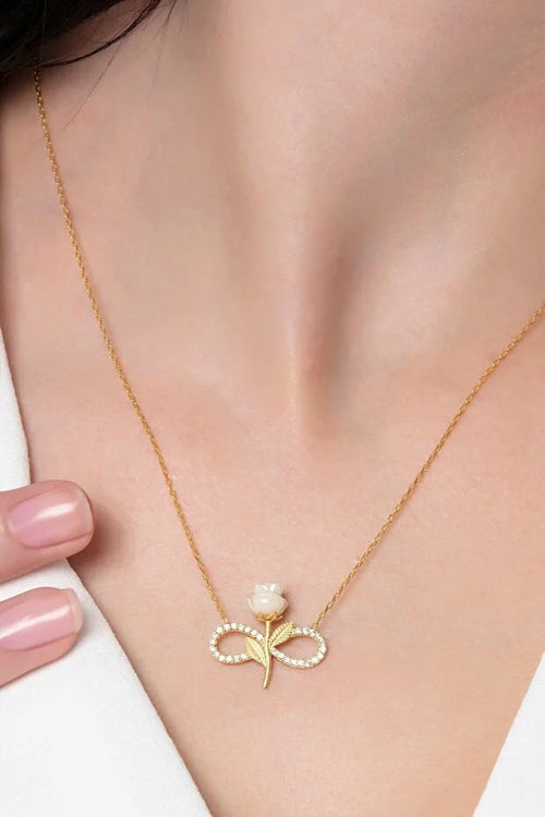 925 Sterling Silver Gold Plated White Rose Infinity Necklace with
