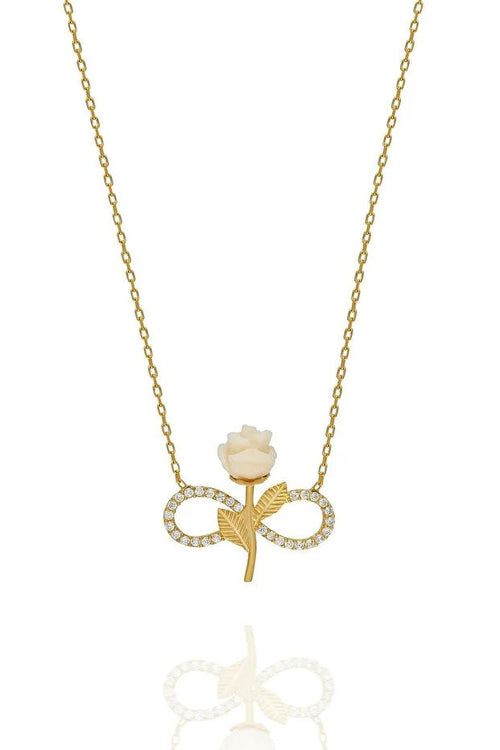 925 Sterling Silver Gold Plated White Rose Infinity Necklace with