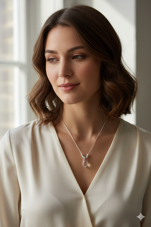 925 Sterling Silver Crystal Pendant Necklace – Elegant Chain Necklace