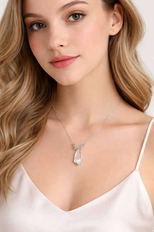 925 Sterling Silver Crystal Pendant Necklace – Elegant Chain Necklace